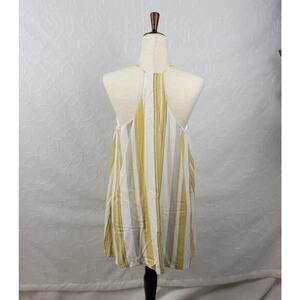 Cage Womens Slip Dress L Yellow Striped Babydoll Racerback Spaghetti Strap Mini